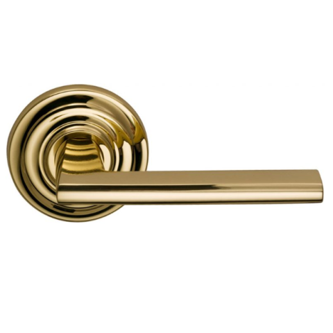 Omnia 925TD Contemporary Door Lever Set with Traditional Rose Polished Brass (US3)