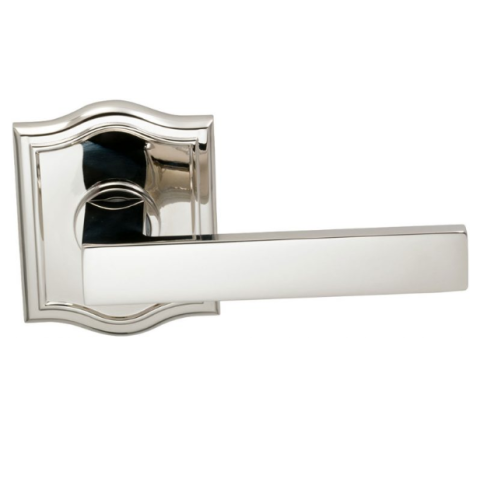 Omnia 930AR Square Door Lever Set with Arched Rose Polished Nickel (US14)