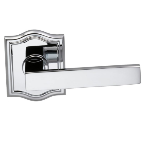 Omnia 930AR Square Door Lever Set with Arched Rose Polished Chrome (US26)