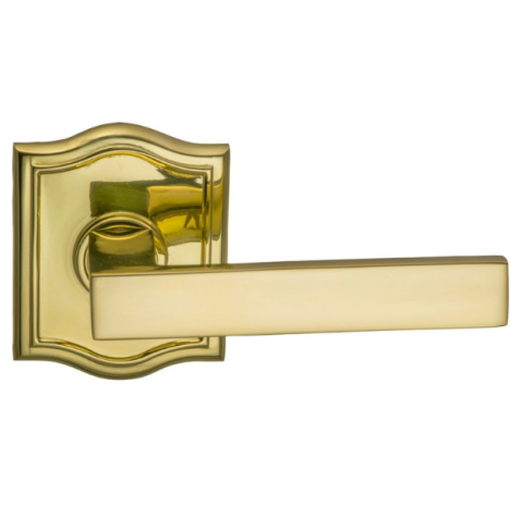 Omnia 930AR Square Door Lever Set with Arched Rose Polished Brass (US3)