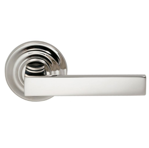 Omnia 930TD Square Door Lever Set with Traditional Rose Polished Nickel (US14)