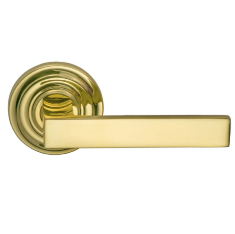 Omnia 930TD Square Door Lever Set with Traditional Rose Polished Brass (US3)