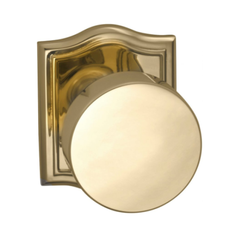 Omnia 935AR Modern Door Knob Set with Arched Rose Polished Brass (US3)