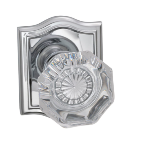 Omnia 955AR Glass Door Knob Set with Arched Rose Polished Chrome (US26)