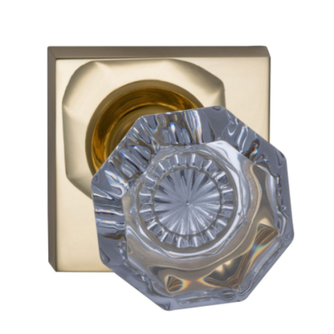 Omnia 955SQ Glass Door Knob Set with Square Rose Polished Brass (US3)