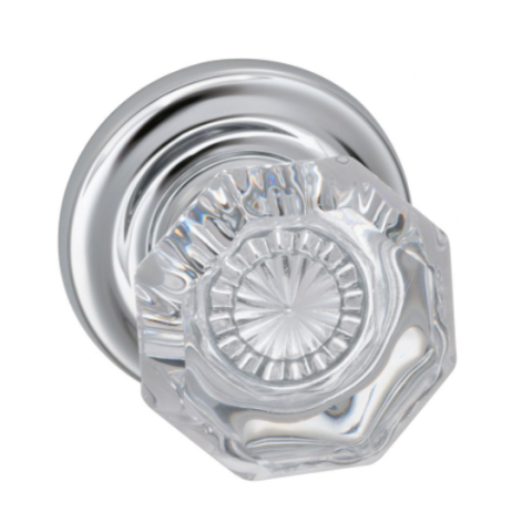 Omnia 955TD Glass Door Knob Set with Traditional Rose Polished Chrome (US26)