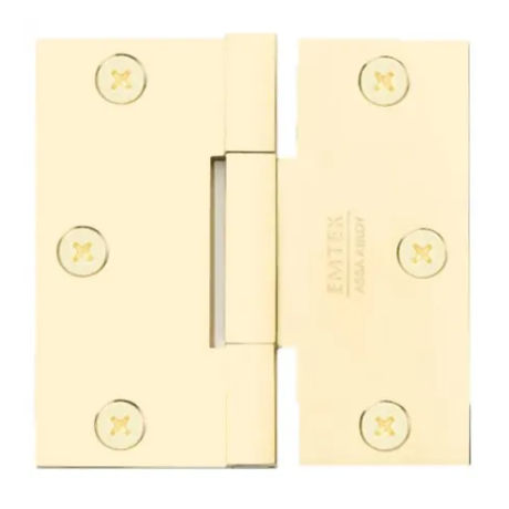 Emtek 96313 3.5" x 3.5" Solid Brass Square Barrel Heavy Duty Hinges (Pair) Lifetime Polished Brass (US3)