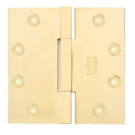 Emtek 96315 4.5" x 4.5" Solid Brass Square Barrel Heavy Duty Hinges (Pair) Lifetime Polished Brass (US3)