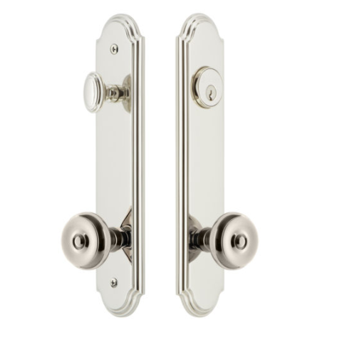 Grandeur Arc Tall Plate Entrance Set with Choice of Knob or Lever Polished nickel