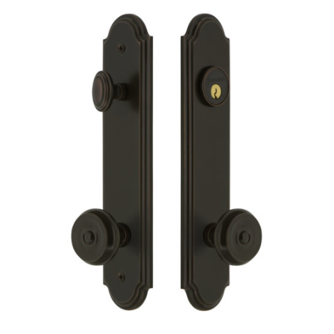 Grandeur Arc Tall Plate Entrance Set with Choice of Knob or Lever Timeless Bronze