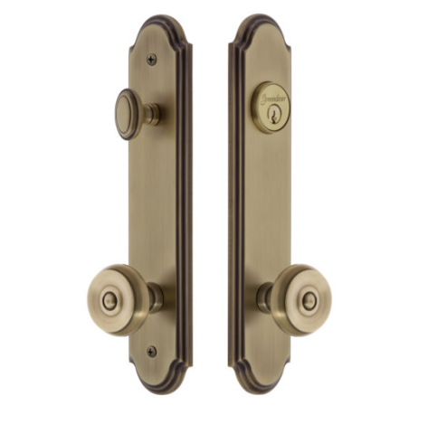 Grandeur Arc Tall Plate Entrance Set with Choice of Knob or Lever Vintage Brass