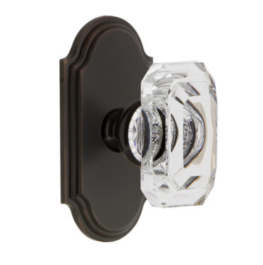 Grandeur Baguette Clear Crystal Door Knob Set with Arc Short Plate Timless Bronze