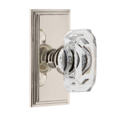 Grandeur Baguette Clear Crystal Door Knob Set with Carre Short Plate Polished Nickel