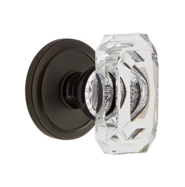 Grandeur Baguette Clear Crystal Door Knob Set with Circulaire Rose Timeless Bronze