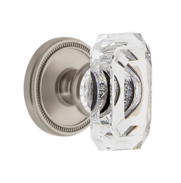 Grandeur Baguette Clear Crystal Door Knob Set with Soleil Rose Satin Nickel