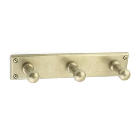 Emtek 2307 Sandcast Bronze Three Hook w/Rectangular Plate Tumbled White Bronze