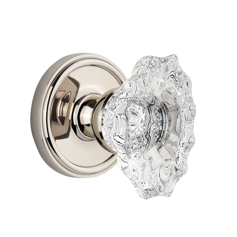 Grandeur Biarritz Crystal Door Knob Set with Georgetown Rose Polished Nickel 