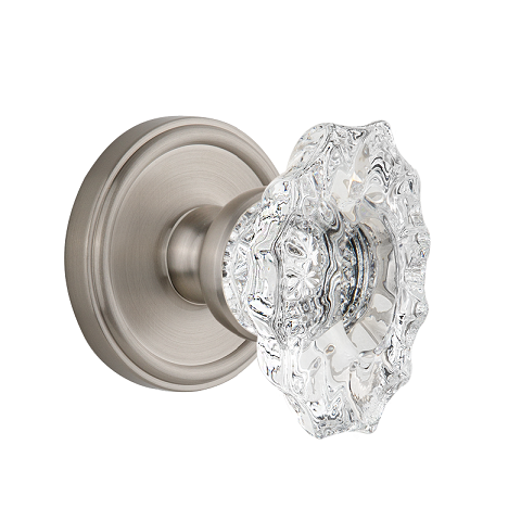 Grandeur Biarritz Crystal Door Knob Set with Georgetown Rose Satin Satin Nickel 