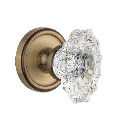 Grandeur Barriatz Crystal Door Knob Set with Georgetown Rose Vintage Brass