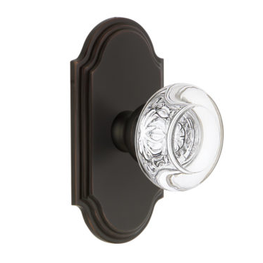 Grandeur Bordeaux Crystal Door Knob Set with Arc Short Plate Timeless Bronze