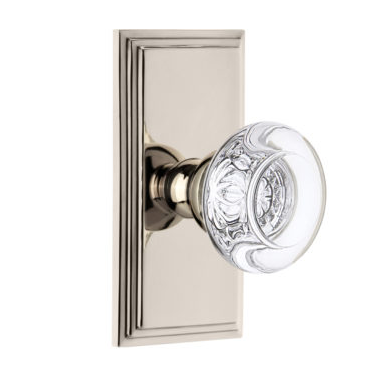 Grandeur Bordeaux Crystal Door Knob Set with Carre Short Plate Polished Nickel