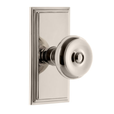 Grandeur Bouton Door Knob Set with Carre Rose in Polished Nickel