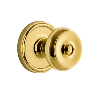 Grandeur Bouton Door Knob with Georgetown Rose polished brass