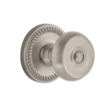 Grandeur Bouton Door Knob with Newport Rose Satin Nickel