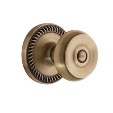 Grandeur Bouton Door Knob with Newport Rose Vintage Brass