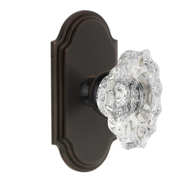 Grandeur Biarritz Crystal Door Knob Set with Arc Short Plate Timeless Bronze