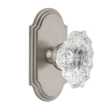 Grandeur Biarritz Crystal Door Knob Set with Arc Short Plate Satin Nickel