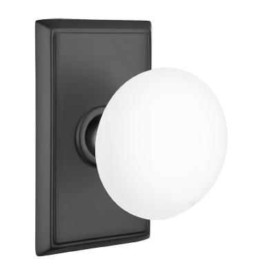 Emtek Ice White Door Knob Set with Rectangular Rose Flat Black (US19)