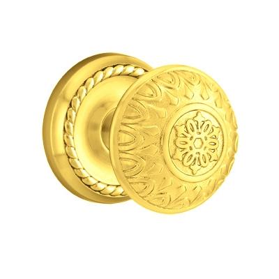 Emtek Lancaster Door knob with Rope Rose Polished Brass (US3)