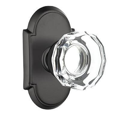 Emtek Lowell Crystal Door Knob Set with #8 Rose Flat Black (US19)