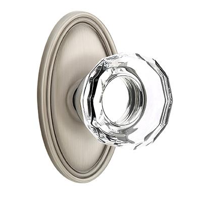 Emtek Lowell Crystal Door Knob Set with Oval Rose Pewter (US15A)