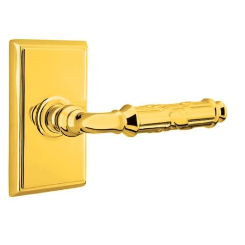 Emtek Ribbon and Reed Door Lever with Rectangular Rose Lifetime Brass (PVD)