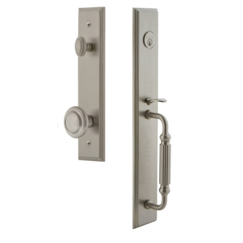 Grandeur Carre One-Piece Handleset with "F" Grip Satin Nickel