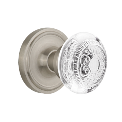 Nostalgic Warehouse Crystal Egg and Dart Knob Set with Classic Rose Satin Nickel