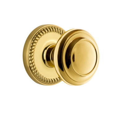 Grandeur Circulaire Door Knob with Newport Rose Polished Brass