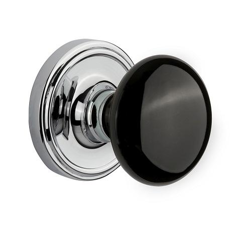 Nostalgic Warehouse Black Porcelain Knob with Classic Rose Bright Chrome 