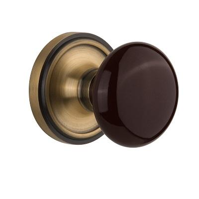 Nostalgic Warehouse Brown Porcelain Knob Privacy Mortise Lock Classic Rose AB