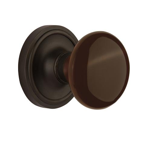 Nostalgic Warehouse Brown Porcelain Knob with Classic Rose Oil Rubbed Bronze 