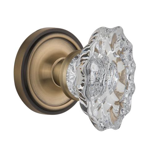 Nostalgic Warehouse Chateau Crystal Knob Set with Classic Rose Antique Brass