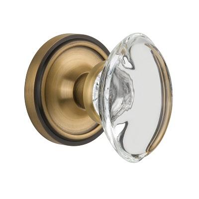 Nostalgic Warehouse Oval Crystal Knob Set with Classic Rose Antique Brass