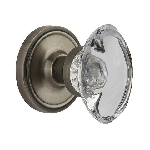 Nostalgic Warehouse Oval Crystal Knob Set with Classic Rose Antique Pewter