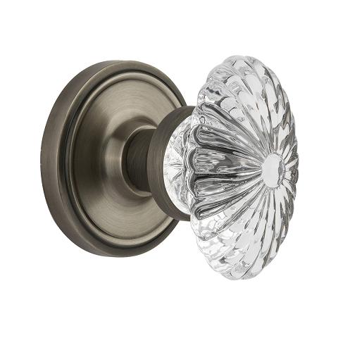 Nostalgic Warehouse Oval Fluted Crystal Knob with Classic Rose Antique Pewter 