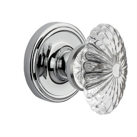 Nostalgic Warehouse Oval Fluted Crystal Knob with Classic Rose Bright Chrome 