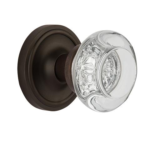 Nostalgic Warehouse Round Clear Crystal Knob with Classic Rose Oil Rubbed Bronze