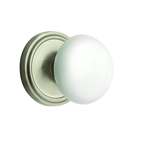 Nostalgic Warehouse Porcelain Knob Privacy Mortise with Clasic Rose Satin Nickel