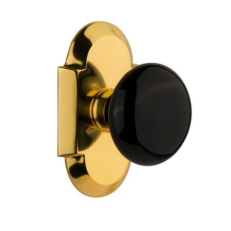 Nostalgic Warehouse Cottage Plate with Black Porcelain Knob Polished Brass 